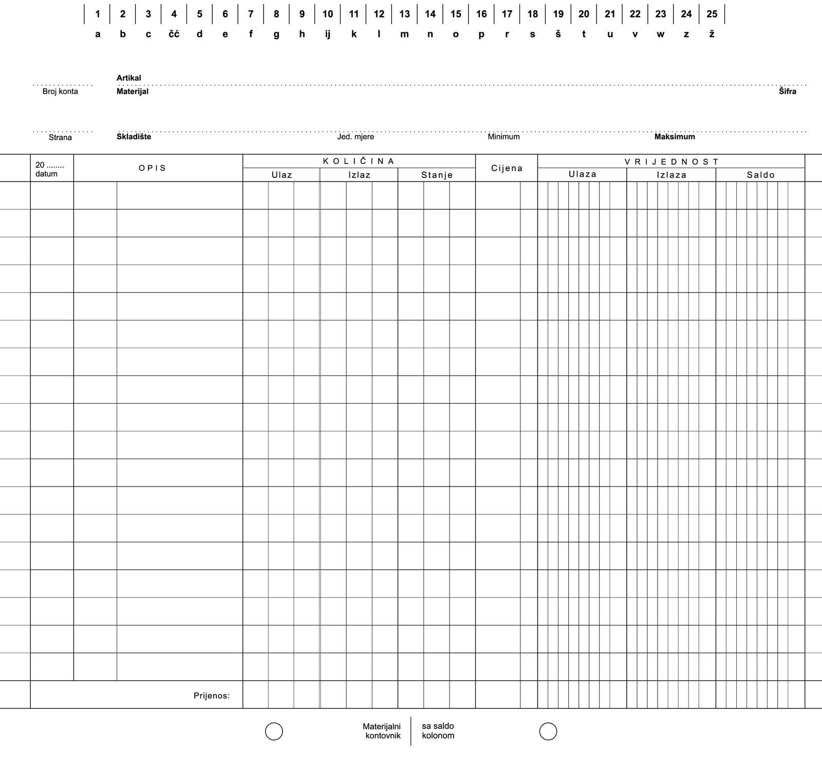 MATERIJALNA KARTICA A4